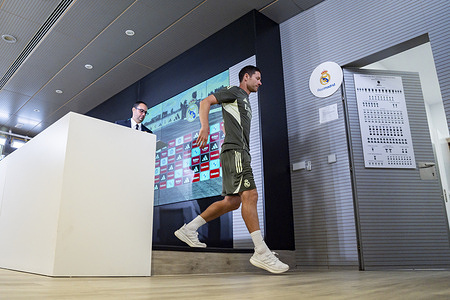 Xabi Alonso, head coach of Real Madrid, seen leaving the room at the end of the press conference ahead of their LaLiga EA Sports match against CA Osasuna at Ciudad Real Madrid.