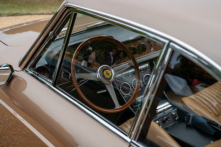 The interior of a 1967 Ferrari 330 GTC seen displayed during the 2026 Concours of Elegance at Hampton Court Palace. A selection of exclusive and rare automobiles seen displayed during the 2026 Concours of Elegance at Hampton Court Palace. Held between 4th and 6th September, the prestigious motor event brings together an exceptional collection of vintage, classic, super and hyper cars from around the world. The event showcases historically significant vehicles alongside some of the rarest and most valuable examples of automotive design and engineering set against the historic surroundings of Hampton Court Palace.