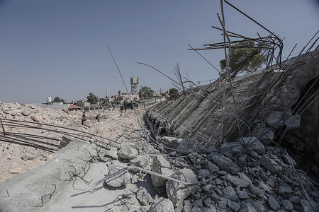 General view of the ruins of a Palestinian school demolished by Israeli forces in the village of Aqaba in the northern Jordan Valley in the occupied West Bank. The director of education in the northern Jordan Valley said that the school was built with funds from the French Development Agency through the European Union.