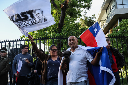 Supporters of Jose Antonio Kast celebrate during the Second Round of the Chilean Presidential Election 2025.