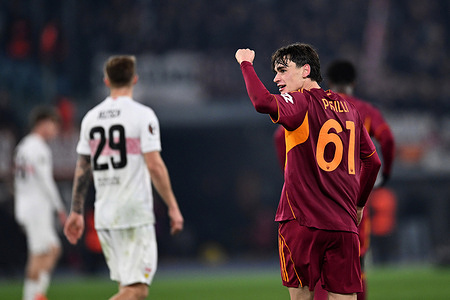 Nicolo Pisilli of AS Roma seen during the Europa League match between AS Roma and VfB Stuttgart at Stadio Olimpico. The final score was 2-0.