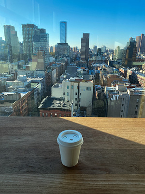 Skyline of Soho from 15th floor of a hotel rooftop in New York City.