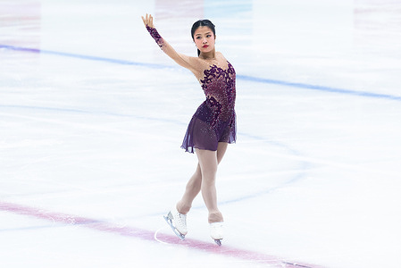 Cathryn Limketkai from Philippines performs during the Women's figure skating preliminary round in 33rd SEA Games at IWIS International Ice Skating Center.