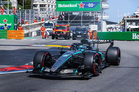 George Russel of United Kingdom and Mercedes-AMG Petronas Formula One Team W17 (63) seen during F1 Grand Prix of Monaco 2026 - Pole Position at Circuit de Monaco in Monte-Carlo, Monaco