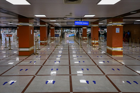 Newly made markings for social distancing at the airport during the nationwide lockdown.
Tribhuvan International Airport newly set with measures to prevent spread of coronavirus as everything reopens.