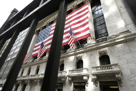 Exterior view of the New York Stock Exchange. 
Trading was suspended today for 15 minutes as the market plunged more than eight percent during the opening.