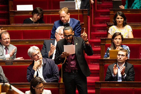 Frédéric Maillot (NUPES) speaks in the National Assembly during the session of questions to the government. Questions session for the government of Elisabeth Borne in the National Assembly, at the Palais Bourbon in Paris.