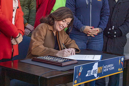 NY Governor Kathy Hochul signs the "Nourish New York" legislation in Queens Borough of New York City. 
Governor Kathy Hochul signs legislation enshrining the Nourish New York program permanently in state law. The signing of this legislation comes just before the Thanksgiving holiday, reaffirming New York's commitment to providing support to those facing food insecurity across the state.