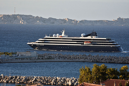 The passenger cruise ship World Navigator arrives at the French Mediterranean port of Marseille.