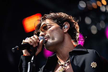 Luc Bruyère, French artist known as Lucky Love, performs live on the second day of the Rock en Seine Festival in Paris. The French artist Lucky Love performed at the second day of the Rock en Seine Festival, at Domaine National Saint-Cloud, in Paris.