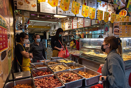 Food vendors sell vegetarian food during the festival at Yaowarat in Chinatown. During the Vegetarian Festival which runs from 25th September to 4th October, worshippers refrain from eating animal products over the nine days to coincide with the celebration of the nine Chinese Emperor Gods.