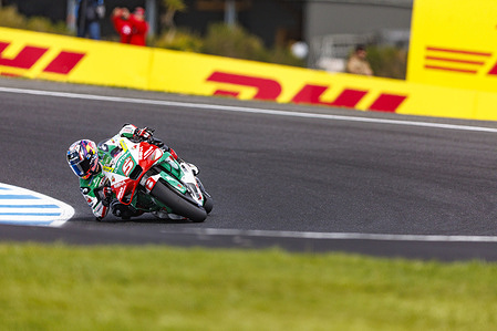 Number 5 LCR Honda Castrol rider Johann Zarco seen in action during the practice 2 at the 2025 Liqui Moly Australian Motorcycle Grand Prix.