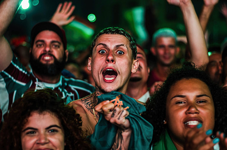 Fluminense fans celebrate the victory against Boca Juniors in the final match of the Copa Libertadores da America, at Cinelândia, Rio de Janeiro downtown (04). The final match of the Copa Libertadores da America, between Fluminense and Boca Juniors ended with the final score of 2 :1. The victory went to Fluminense.