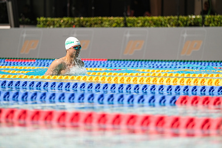 Yu Hanaguruma of Japan seen in action during the Men 200m Breaststroke on Day 3 of the qualifying for the International Swimming 61th "Settecollli" Trophy 2025.