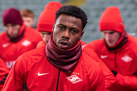 Quincy Promes of Spartak seen during the official training session one day before the UEFA Europa League Group Stage match between Legia Warszawa and Spartak Moscow at Marshal Jozef Pilsudski Legia Warsaw Municipal Stadium.