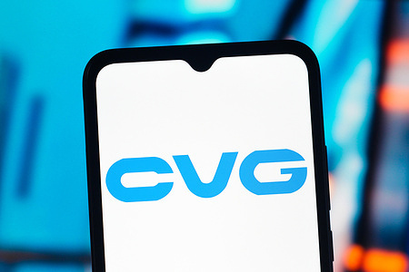 In this photo illustration, the CVG (Commercial Vehicle Group) logo is seen displayed on a smartphone screen