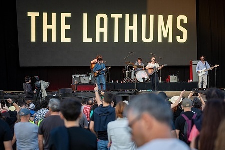British indie‑rock band The Lathums perform during the third day of the Vilar de Mouros Festival.