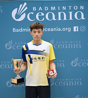 Lin Chun-Yi (Chinese Taipei) seen during the the award ceremony for Men's Single title at the YONEX Sydney International 2022 held at Netball Central, Sydney Olympic Park. Lin Chun-Yi won the match 21-11, 12-21, 21-10.