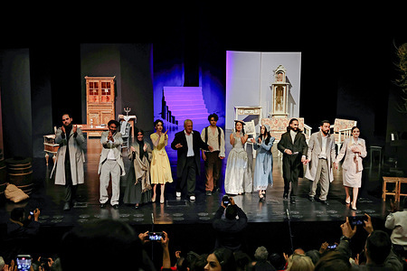 A scene from the play "The Artist" by the Armenian Verelq Drama Theatre is shown at the Sezai Karakoc Culture Center. Armenian Verelq Drama Theatre staged its play "The Artist" at the 11th Amed International Theatre Festival, organized by the Diyarbakir Metropolitan Municipality and Amed City Theatre in Diyarbakir, Turkey. The play, written by Alexander Shirvanzade, was directed by Aram Nalbandyan.