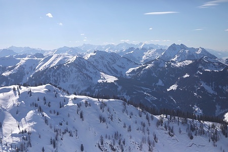 The Austrian alps covered with snow are seen in Wagrain, Austria.