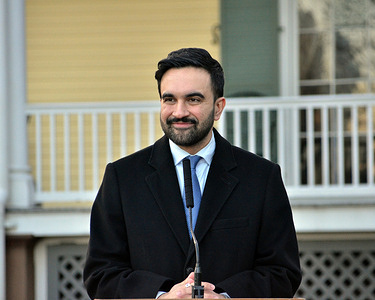 NYC Mayor Zohran Mamdani speaks at a press conference during the moving day at Gracie Mansion. Mayor Mamdani and his wife, Rama Duwaji, moved from their one-bedroom apartment in Queens to Gracie Mansion on the Upper East Side of Manhattan. Gracie Mansion has housed most of New York City's mayors for decades.