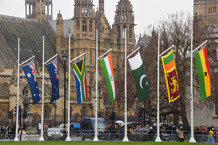 Flags of Commonwealth nations have been installed in Parliament Square ahead of Commonwealth Day, taking place on 9th March.