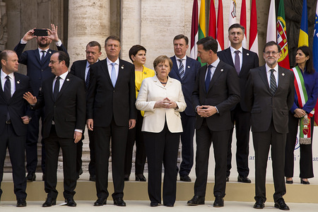 European Union leaders meet in Rome for the 60 years since the Treaty of Rome was signed. 
Twenty seven European Union countries, signed a new declaration to honour the 1957 treaty, which led to the bloc's foundation