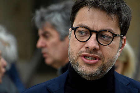 The Mayor of Marseille Benoit Payan is seen during the demonstration. At the call of several unions, thousands of people gathered in the Old Port of Marseille to protest against the pension reform wanted by the French government and which would lower the retirement age from 62 to 64 years old.