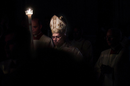Pope Leo XIV presides over the Easter Vigil Mass in St. Peter's Basilica.