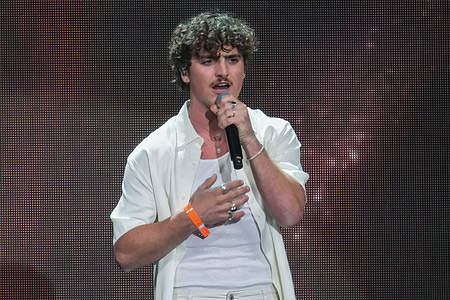 Singer Benson Boone performs during the Cadena 100 festival at the Wizcenter in Madrid.