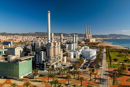 (Image taken with a drone) 
A thermal energy power plant is seen in the city outskirts. The infrastructure, owned by Endesa, uses natural gas to produce electric power, whose costs have risen due to war in the Middle East, forcing many government to take measures to fight the rising energy prices.