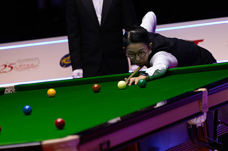 NG On Yee seen in action during the quarter-final match against Ronnie O'Sullivan on Day 2 of Hong Kong Masters snooker tournament 2022. Final score; Ronnie O'Sullivan 5:0 Ng On Yee.