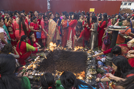 Women perform rituals during the festival.
Hindu women especially celebrate Teej Festival by dancing and praying. Women fast and pray for marriage and family. Single women pray for better future marriage, while married women pray for marital bliss.