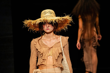 A model walks the runway during Mod'art fashion show at the New Stage of the Alexandrinsky Theater, St. Petersburg Fashion Week in St. Petersburg. St. Petersburg Fashion Week is an international professional fashion event of federal significance. The official Fashion Week is held with the support of the Ministry of Industry and Trade of the Russian Federation, the Government of St. Petersburg, and the Fashion Syndicate. The new season of fashion shows will take place from October 26 to 29 at the New Stage of the Alexandrinsky Theater in St. Petersburg.