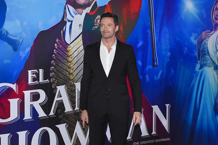 Actor Hugh Jackman is seen attending at red carpet of The Greatest Showman film premiere to promote his latest movie at Oasis Coyoacan Mall.