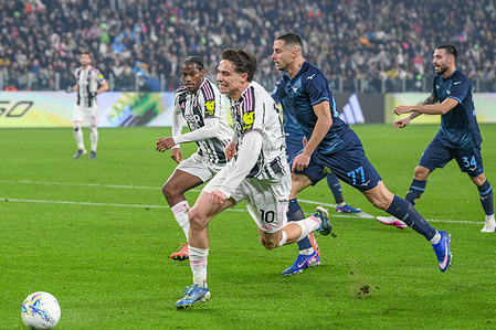 Kenan Yildiz of Juventus seen in action during the Serie A 2025/26 football match between Juventus and Lazio at Allianz Juventus Stadium. Final score; Juventus 2 : 2 Lazio.