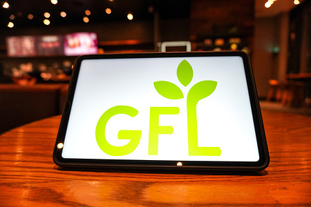 In this photo illustration, the GFL Environmental Inc. logo is displayed on the screen of a tablet.