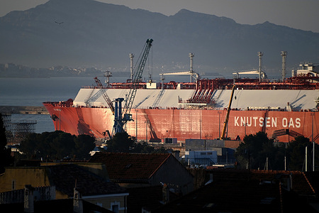 A view of the LNG Tanker Zoe Knutsen seen docked in the French Mediterranean port for maintenance and repairs.