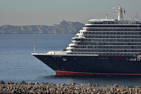 The passenger cruise ship Queen Anne arrives at the French Mediterranean port of Marseille.