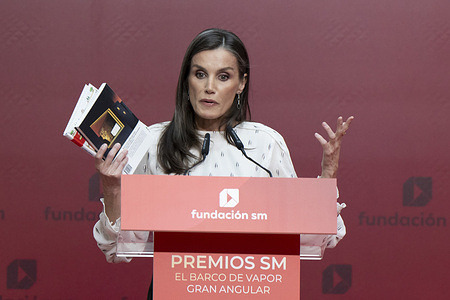 Queen Letizia of Spain attends the "El Barco De Vapor" and "Gran Angular" Youth Literature Awards at the Real Casa de Correos on May 12, 2026 in Madrid, Spain