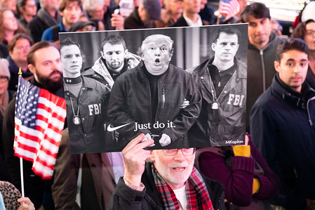 Anti Trump placard seen during the rally.
Thousands took to Times Square of New York City during a rally to support Robert Mueller's investigation. Robert Mueller is acting as the special counsel overseeing an ongoing investigation into Russian interference in the 2016 U.S. presidential election and related matters.