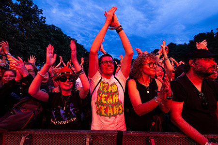 Peopleattend the Rock en Seine Music festival. The third day of 20th edition of the French music festival Rock en Seine has been headlined by the British duo The Chemical Brothers, at Domaine National de Saint-Cloud.