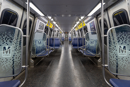 A Metro train car travels along the Red Line in Washington.