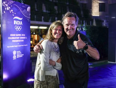 Jaspal Rana, one of the most decorated sport shooters, legendary coach, and an Asian Games multi-gold medalist and wife, Reena Rana a national-level competitive shooter and fashion designer attend the Asian Games 2026 Celebratory Dinner & Presentation hosted by the Indian Olympic Association (IOA) at the ITC Maurya. The event featured the presentation of prestigious performance trophies. Named in his honor, the Jaspal Rana Trophies celebrate standout athletes from the Aichi-Nagoya Games.