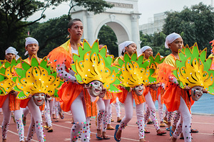 Marikina Sports Center,Marikina,NCR,Philippines, Marikina, NCR, Philippines - 11/12/2017: Intricate designs of talented Filipinos was shown by their own made mask costumes.The Biggest Annual Philippine Rehiyon-Rehiyon Festival was once again celebrated this month with the theme “Unity In Diversity” which the main goal is to unite all individuals coming from different region in the nation. The festival showcases the diverse culture and attitudes of Filipinos around the country to bond as one in a big dance celebration. It serves as a tribute to local groups/community who came from other regions of the country and choose to stay and settle in the city.