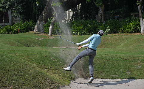 Indian golf player Shaurya Binu seen in action during the Indian Golf Premier League (IGPL) tournament at Bombay Presidency Golf Club on day two. The aim of the tournament is to bring structure, consistency and excitement to professional golf. it will be held in the city from18th-20th November 2025 featuring both male and female players.