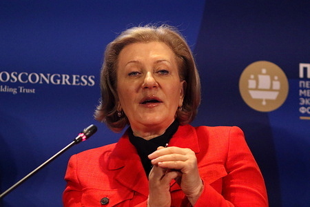 Anna Popova, Head of the Federal Service for Surveillance on Consumer Rights Protection and Human Wellbeing - Chief State Sanitary Physician of the Russian Federation, attends a session on Healthy Eating - Healthy Development in the framework of the St. Petersburg International Economic Forum 2023 (SPIEF 2023).