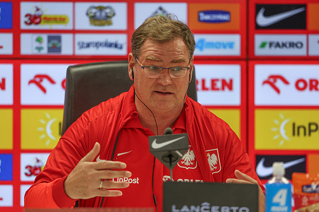 Coach Jan Urban of Poland seen during the official press conference before the Netherlands Vs Poland match in European Qualifiers World Cup 2026 at De Kuip.