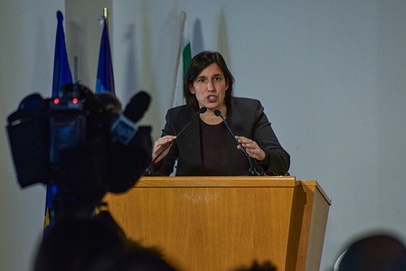 Democratic Party Secretary Elly Schlein speaks during the National Conference 'Housing is a Right' at PD headquarters.