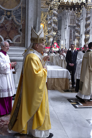 Pope Leo XIV leaves at the end of the Christmas Eve Mass in St. Peter's Basilica at the Vatican.